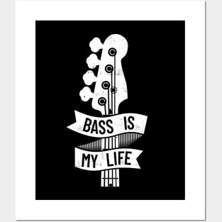 Bass is My Life Bass Guitar Headstock Dark Theme Posters and Art